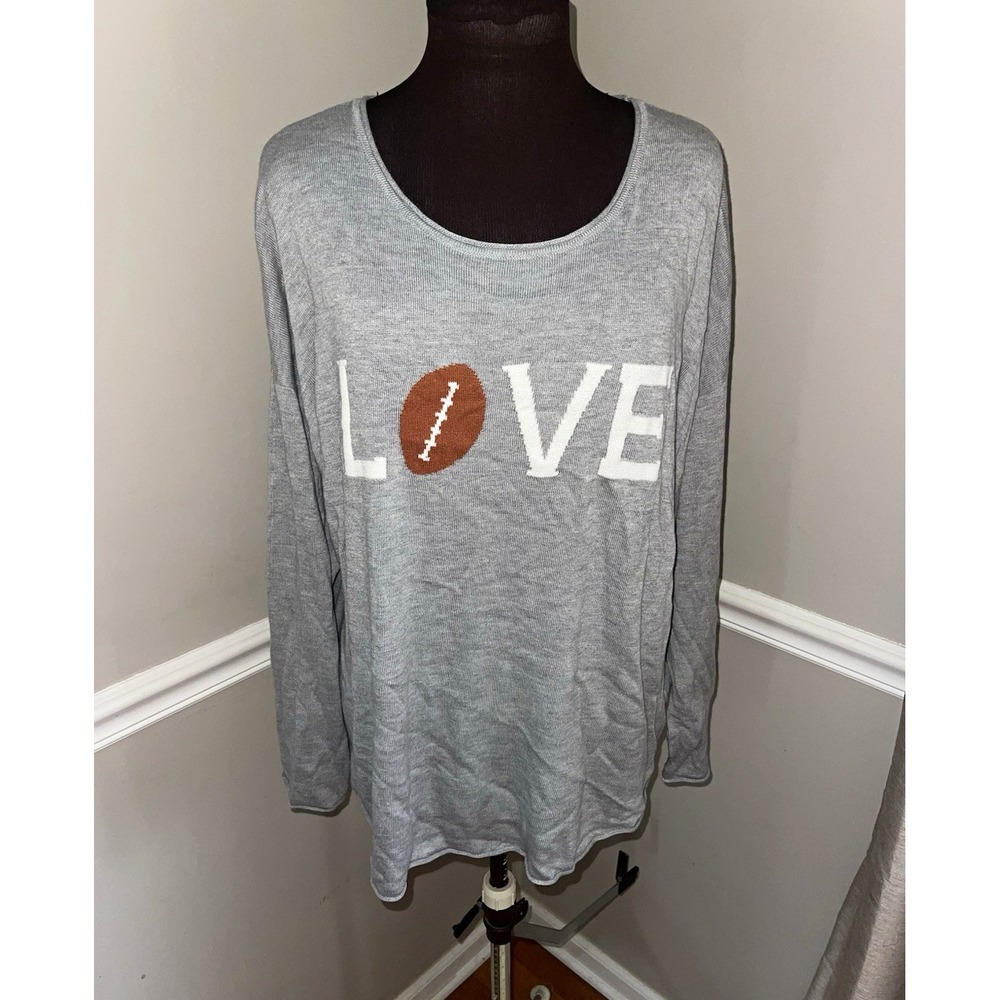 Rachel Zoe Gray Knit Sweater Love Football women's plus 3X Cashmere Blend NWT
